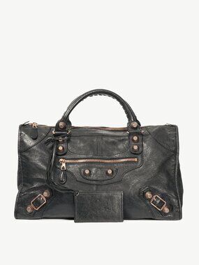 Balenciaga City Black Lambskin Leather Studded Handbag